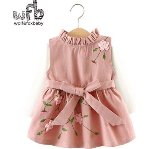 Retail 0-3 years childrens cotton long-sleeved T-shirt dress two sets of baby princess dress set spring fall autumn