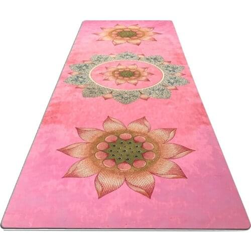 Pink printing yoga fitness mat suede rubber non-slip health yoga flower mat factory outlet practice mat with ncie design