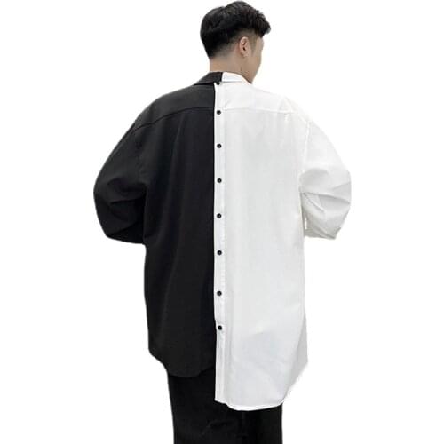 Men Back Buttons Asymmetry Removable Long Sleeve Causal Shirt Male Streetwear Loose Hip Hop Shirt Stage Clothing