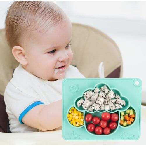 Cute Sheep Silicone Food Plate Compartment Tray Kid Baby Newborn Infant Tableware Kids Food Feeding Bowl Antislip Mini Plate