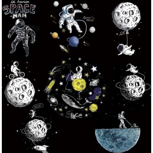 Iron on Transfer Astronaut Patch Moon Applique Heat Transfer Vinyl Cartoon Space Patches Stickers Stripes on Clothes T-shirt DIY