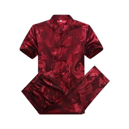 Traditional chinese clothing for men silk wushu kung fu clothes uniform tai chi dragon suits wing chun satin cheongsam oriental