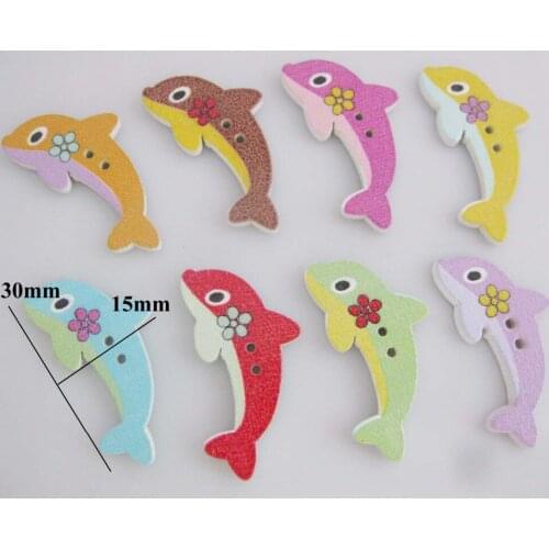 WBNVES Dolphin Shape wood sewing Buttons mix 100pcs Children apparel stuff Decorative Scrapbooking embellishments