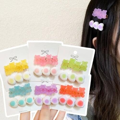 2Pcs/lot Colorful Cotton Candy Gummy Bear Heart Hair Pins For Women Girl Food Cute Gifts Hairpin Fashion Accessories Jewelry New