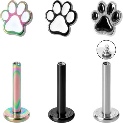 1 PC Animal Toes Paw Monroe Studs Labret Lip Rings Stud Tragus Helix Bar Piercing 16G Stainless Steel Cartilage Piercing Earring