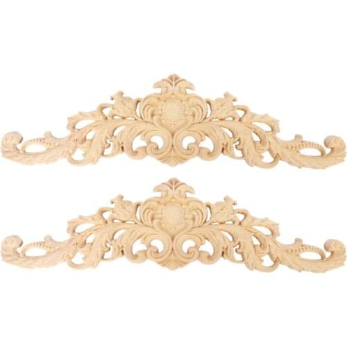 2Pcs Wood Decorative Long Carved Onlay Applique Furniture Corners Ornament Home Door Bed Decor 30 X 8 cm