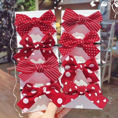 2Pcs/Set Cute Elastic Hair Band For Girls Bow Cute Dot Striped Girls Hair Accessories Kids Headwear Hair Ties Ponytail Holder
