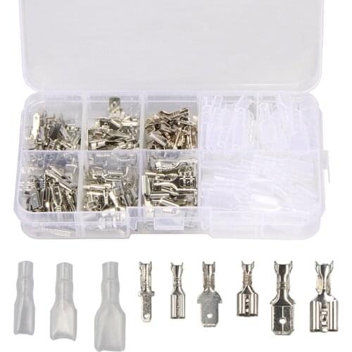 210PCS 2.8/4.8/6.3 Spade Crimp Terminals Electrical Male/Female Wire Crimping Connectors Insulating Sleeve Assortment Kit