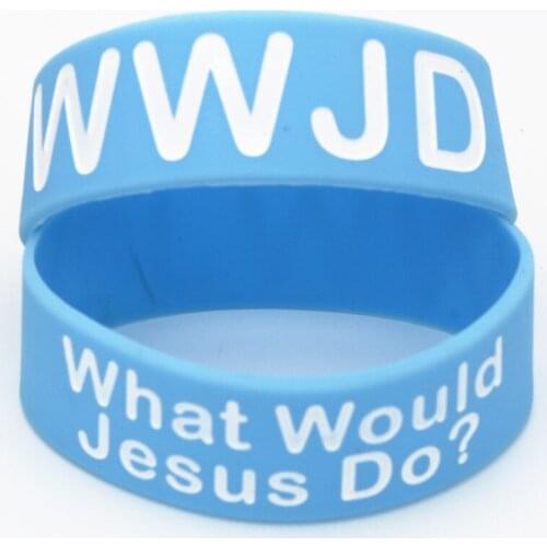 25PCS What Would Jesus Do Silicone Wristband Religious WWWJD Faith Sports Blue Rubber Bracelets&Bangles Adult Gifts SH148
