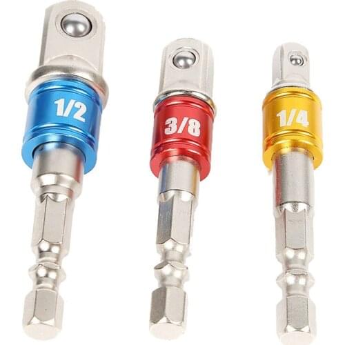 3-piece Steel Ball Hex Shank 1/2 1/4 3/8 Universal Sleeve Connecting Rod AD Post + Right Angle Drill Adapter Fittings