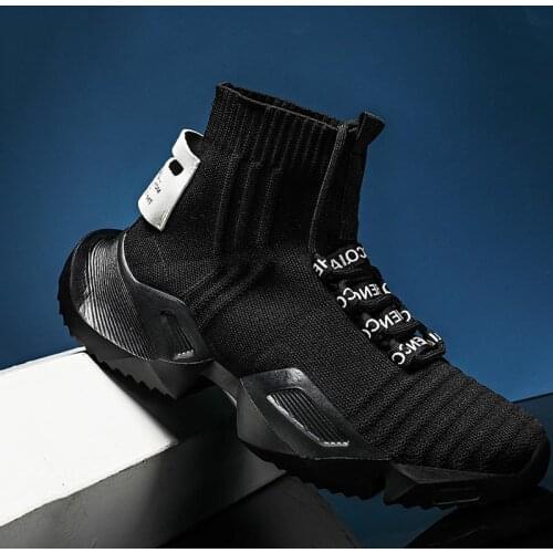 Big Size High Top Massive Soles Sneakers Socks for Men Sport Shoes Male Tennis Running Man Sports Shoes Black Knitting GMB-1950
