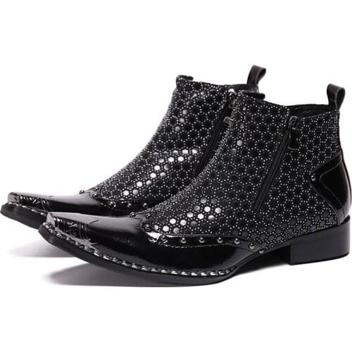 Handmade Italian Genuine Leather Steel Toe Cowboy Boots Man Army Mens High Dress Formal Ankle Boots Men Military Winter