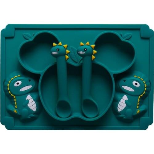 Baby Dinner Plate Suction Cup Grid Plate Cartoon Food Supplement Bowl Children Learn To Eat Silicone Cutlery Set Prato Cuencos