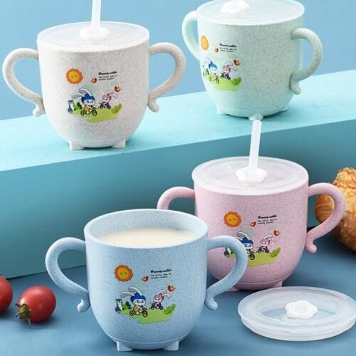 Baby learning water cup, with double handles and lid, leak-proof baby water cup bottle with straws, children’s training cup