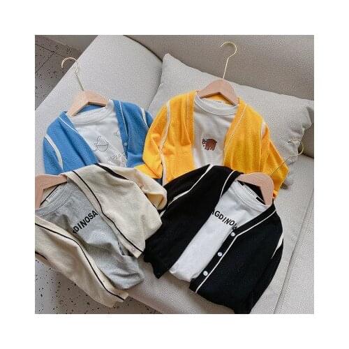 Childrens Cardigan 2020 Autumn New Baby Boys and Girls Solid Color Striped Cardigan Coat Baby Sweater Thin Knitting Jackets