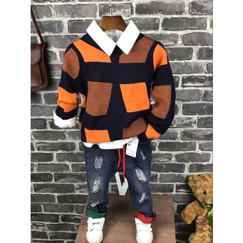 New Children Boys Fashion Clothing Sets Autumn Winter 3 Piece Suit Knitwear+shirt+ jeans Clothes Baby Cotton Brand Tracksuits