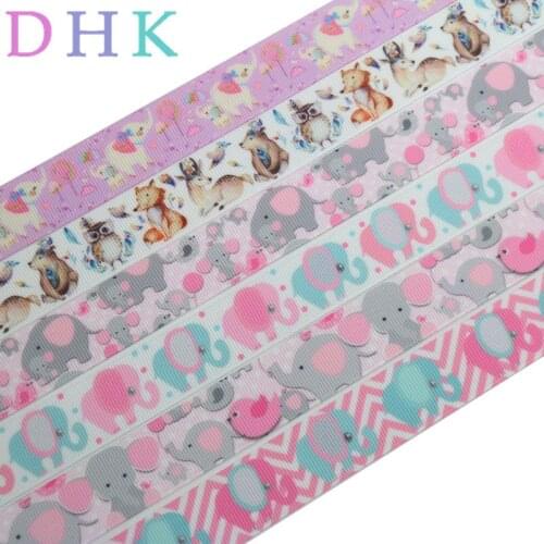 DHK 7/8'' 5yards fox animal elephant cartoon printed grosgrain Ribbon Accessory hairbow headwear decoration Wholesale OEM E1598