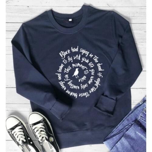 Blackbird singing in the dead of night Sweatshirt Blackbird gifts Top Fashion Casual Vintage Cotton Womens Pullovers