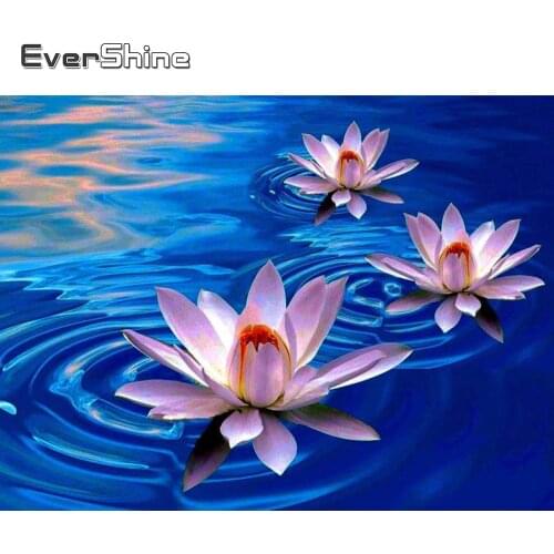 Evershine Diamond Painting Flowers Full Square Drill Diamond Embroidery Lotus Full Set Cross Stitch Picture Of Rhinestone Crafts
