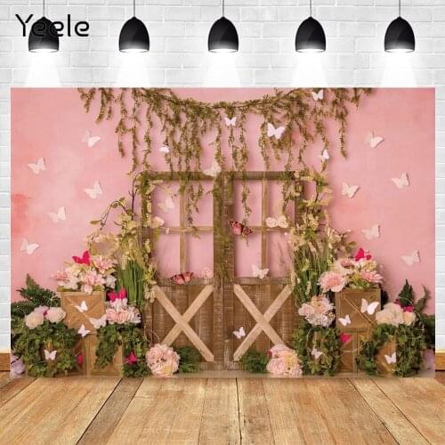 Yeele Modern Simple Country Style Backdrop Birthday Party Photozone Brown Wooden Door Background Photo Studio Photophone Props