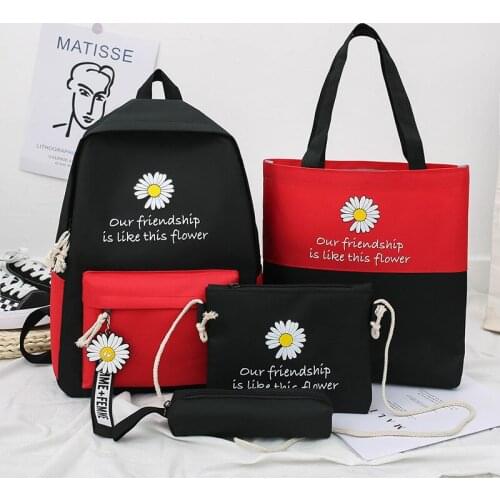 4Pcs/set Flower Print Canvas School Bags for Teenagers Girls Book Bags Women Travel School Laptop Backpacks Students Back Packs