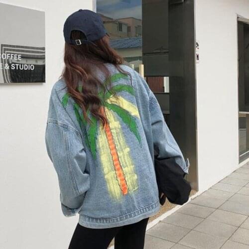 2020 Jacket Denim Fashion Loose Real Shot Free Shipping Spring/ Autumn Hand Painted Flower