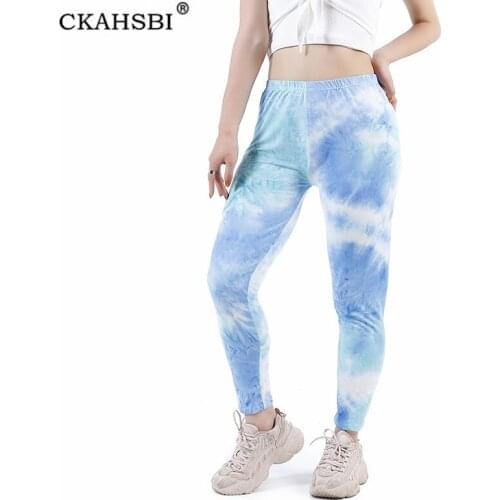 CKAHSBI Yoga Leggings Women Tie Dye Sports Pants High Waisted Yoga Pants Push Up Gym Workout Polyester Print Exercise Bottom
