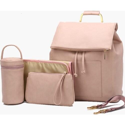 Multi-Function Diaper Bags Fashion PU Leather Large Capacity Nappy Backpack Cosmetic&Insulation Bag Changing Pad Stroller Hooks