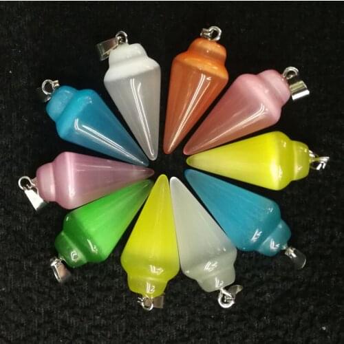 Fashion cats eye stone Pendants necklaces pendulum for making Jewelry charm cone accessories wholesale 12pcs/lot