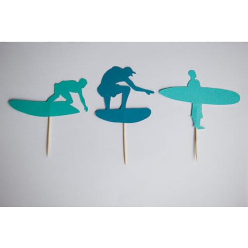 Man surfing Silhouette Cupcake Toppers sports event Party Picks baby shower wedding birthday toothpicks free shipping