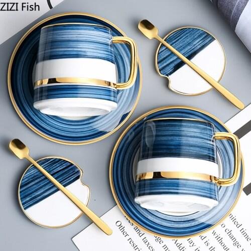 Nordic style coffee cup set ceramic coffee cup saucer, with lid and spoon creative home kitchen accessories for water coffee tea