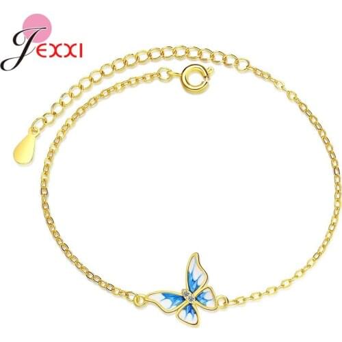 New Fashion Trend High Quality Female Crystal Bracelet Butterfly Shape Genuine 925 Sterling Silver Bracelet For Women Girl
