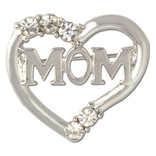 New Silver Plated Heart Love MOM Brooch Vintage Brooches for Women Ladies Dress Collar Brosche Costume Mother Day Gifts Jewelry