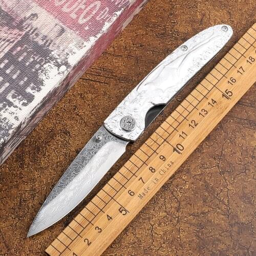 Snow female Damascus folding knife VG10 blade full Tang aluminum handle hunting outdoor fruit EDC pocket tactical tool knife