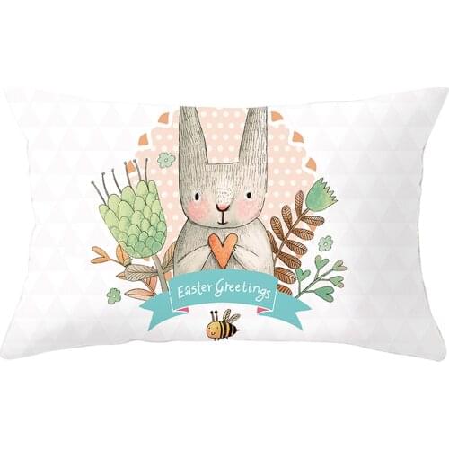 Happy Easter Pillow Covers Cute Bunny Bird Easter Egg Floral Rectangle Lumbar Cushion Covers for Home