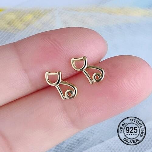 S925 Silver Cat Stud Earrings For Women New Trendy Korea Fashion Hot Sale High Quality Simple Charming Lady Party Jewelry INEFFA