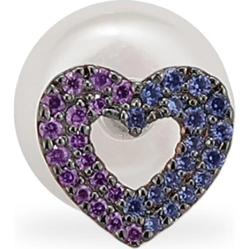 SOELLE Fashion Real 925 Sterling Silver Purple and Blue Zircon Mono Lover Heart Underlobe Earring with Pearl Stud 1pc for Women