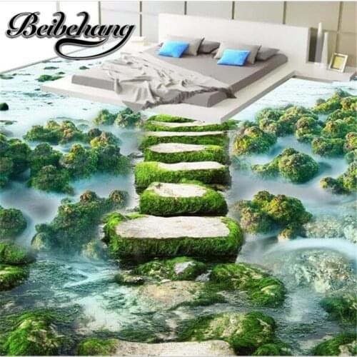 Beibehang Modern bathroom Custom 3D floor mural wallpaper wear non-slip waterproof thickened self-adhesive PVC photo Wallpaper