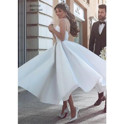 Backless Vestido De Noiva 2020 Cheap Wedding Dress Ball Gown Spaghetti Straps Satin Boho Dubai Arabic Wedding Gown Bridal