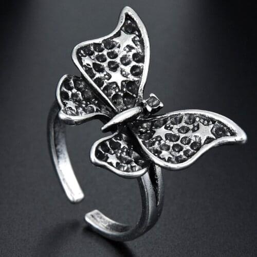 Gothic Vintage Butterfly Ring For Women Men Night Club Fashion Five Star Retro Open Finger Rings Adjustable Jewelry Xmas Gifts