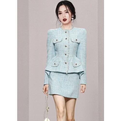 2021 Autumn Winter New Womens Outfits Fashion Tassel Small Fragrant Tweed Jacket High Waist Mini Skirt Suits Two Piece Set