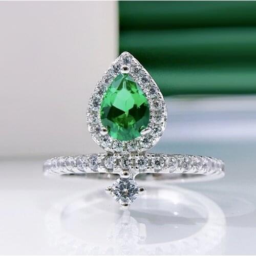 2021 New 1 Carat Created Moissanite Emerald Proposal Water Drop Ring Ring Ladies Simple Temperament Anniversary Jewelry Gift