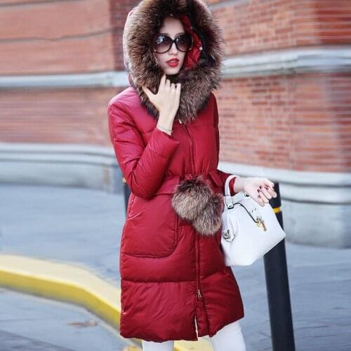 Winter Duck Down Jacket Women Medium-Long Coat Female Parkas Thickening Warm Clothes Real Raccoon Fur Collar WYQ804