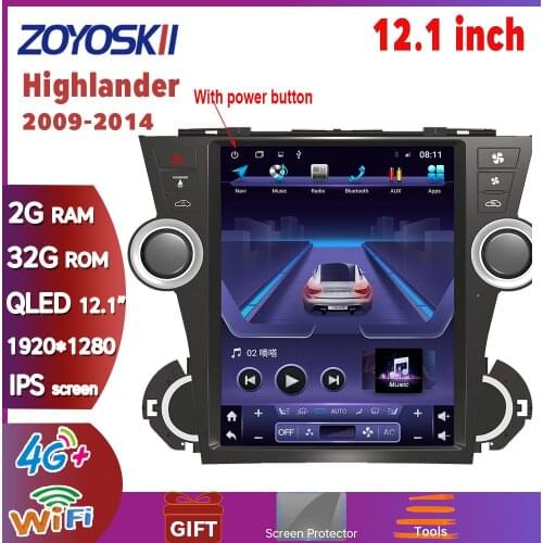 ZOYOSKII Android 10 12.1 inch vertical screen Tesla style CAR radio GPS BT navigation player for Toyota Highlander 2009-2014