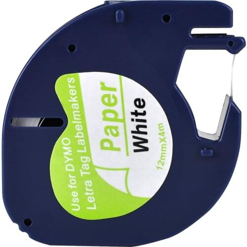 1 Compatible Dymo LetraTag 91200 12267 1 Black on White Paper Label Tapes for LT-100H, LT-100T, LT-110T, QX 50, XR, XM