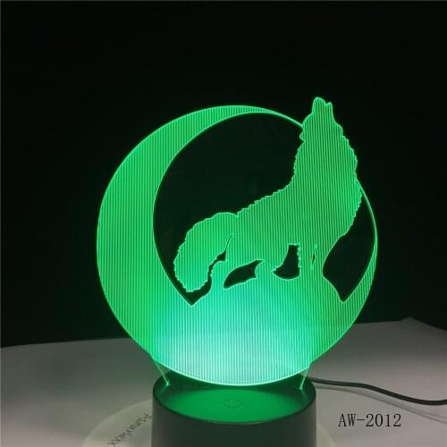 3D Wolf Howl In The Moon NightLight LED Animal Table Lamp 7 Colors USB Bedroom Bedside Sleep Light Home Decor Kids Gifts 2012