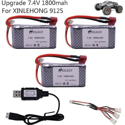 7.4V 1800mah upgrade lipo battery with USB Charger For XINLEHONG 9125 RC Car Spare Parts XLH9125 battery 7.4V 1600mah to 1800mah