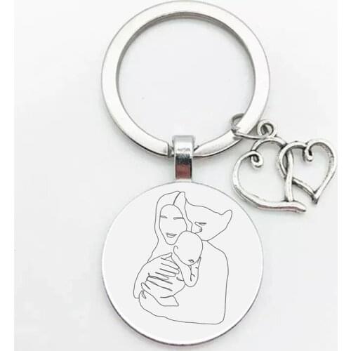 Sketch Abstract Lines Father, Mother, Son, Daughter, Sweet Family Fashion Keychain, 25mm Hand-Made Round Pendant Keychain, Surpr