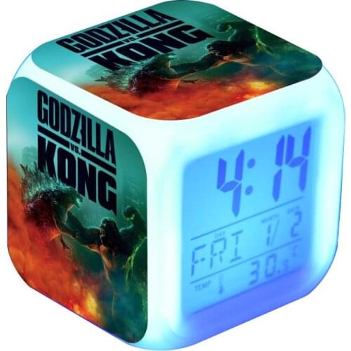 Godzilla vs Kong Digital Alarm Clock 7 Color Changing Led Light Thermometer Room Decoration for Kids Gifts