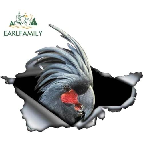 EARLFAMILY 13cm x 10cm Black Palm Cockatoo Car Sticker Torn Metal Decal Reflective Stickers Car Styling Waterproof Parrot Decal